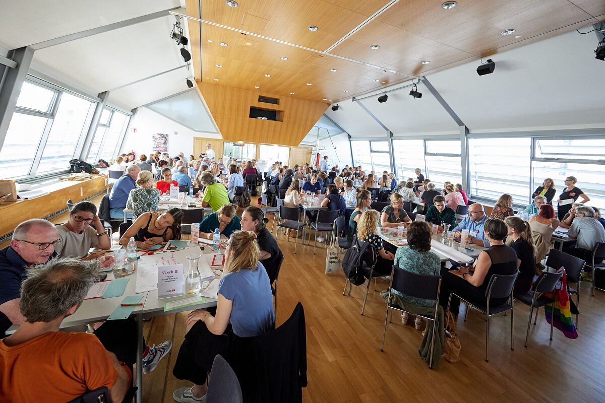 Teilnehmer:Innen beim World Café beim 1. Zukunftsdialog
