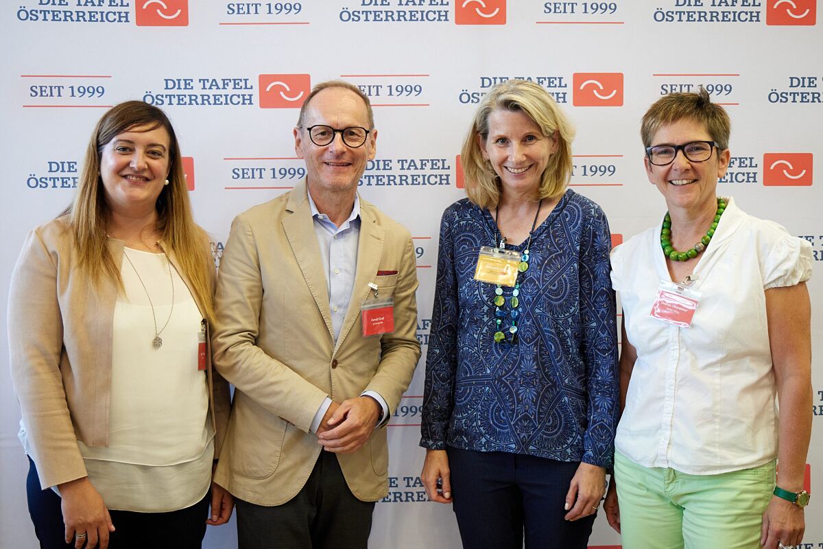 1. Zukunftsdialog: Angela Frigo (FEBA), Gerald Groß (gross:media), Alexandra Gruber (Die Tafel Österreich) und Gudrun Obersteiner (BOKU Wien)